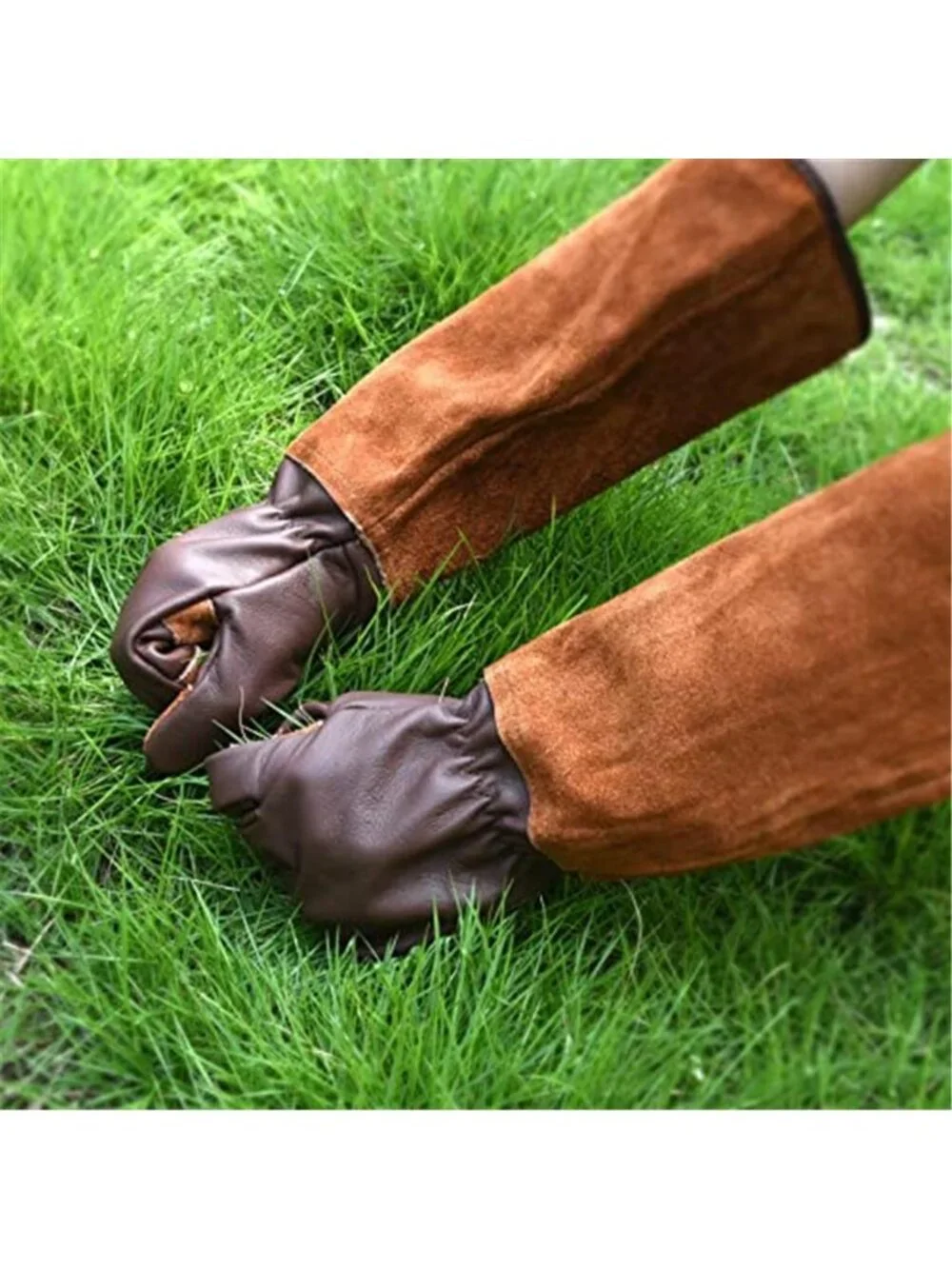 Women's Long Gardening Gloves Thorn Proof Rose Pruning Cowhide Leather